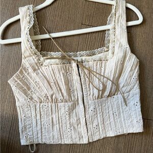 Cream Lace Trimmed Women's Top